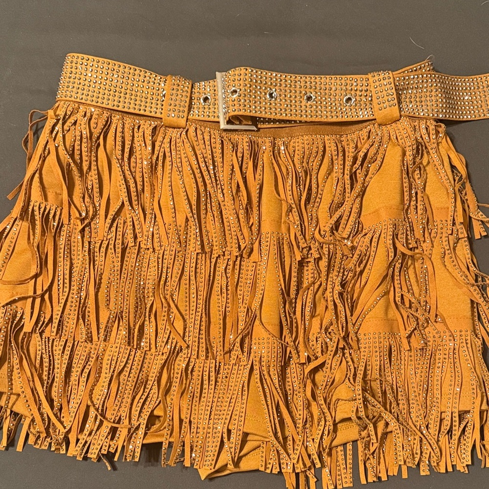 Lucky & Blessed Mustard Fringed Mini Skort